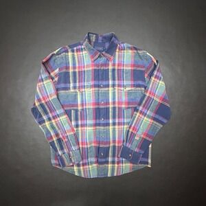 Biltmore‎ Linen Blend Shirt Mens XL Blue Plaid Workwear Double Pocket Comfort